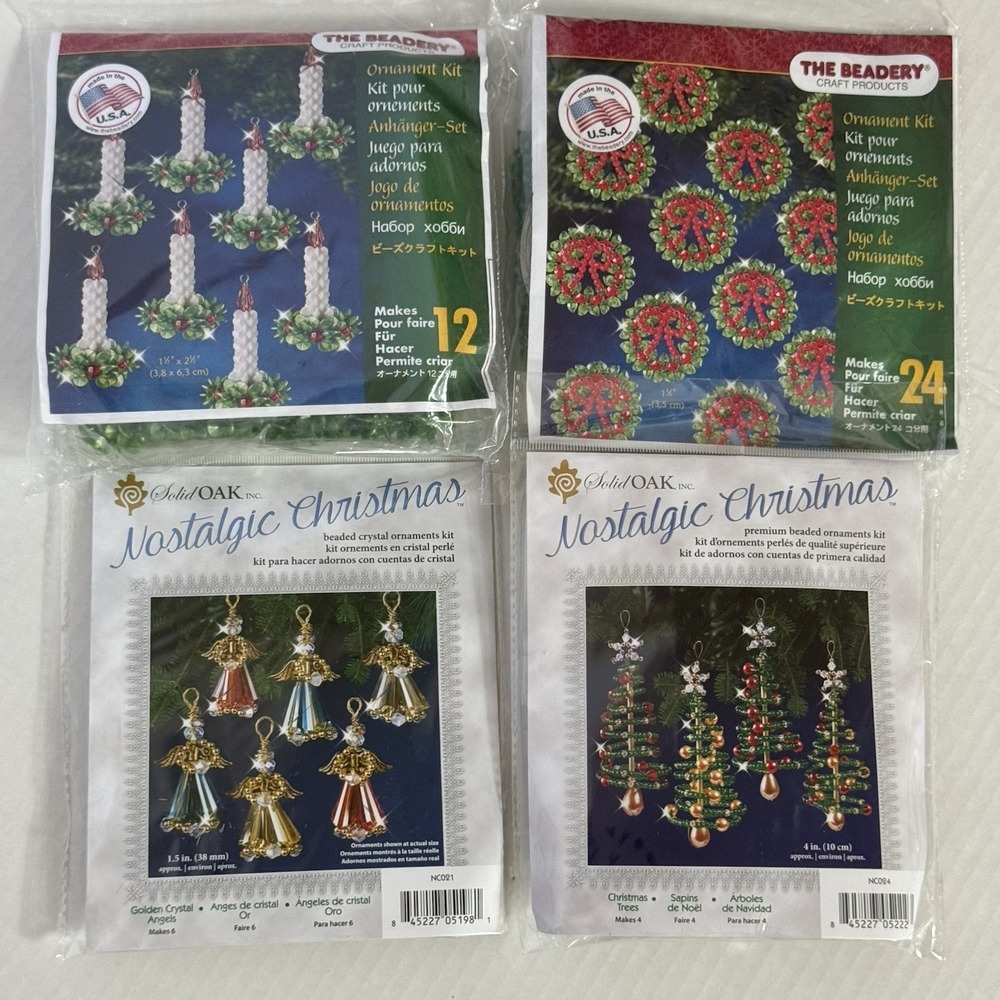 THE BEADERY Solid Oak Ornament Kits Wreath Candle Golden Angel Christmas Trees